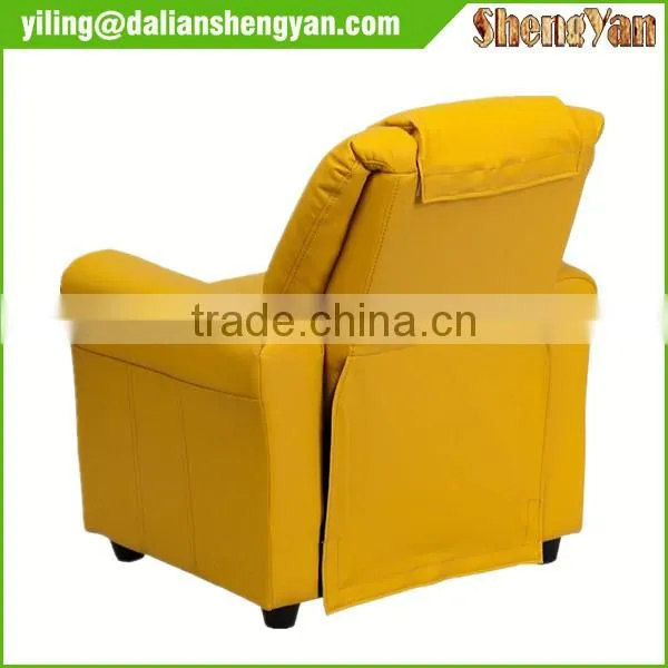 Contemporary Yellow Vinyl Kids Recliner With Cup Holder and Headrest photo-4