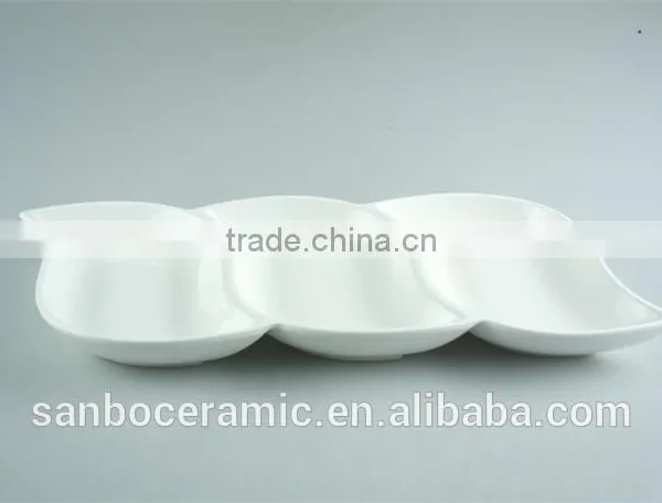 Fashion 3 Divided Leaf Shaped White Ceramic Porcelain Dishes For Restaurant Prices photo-2