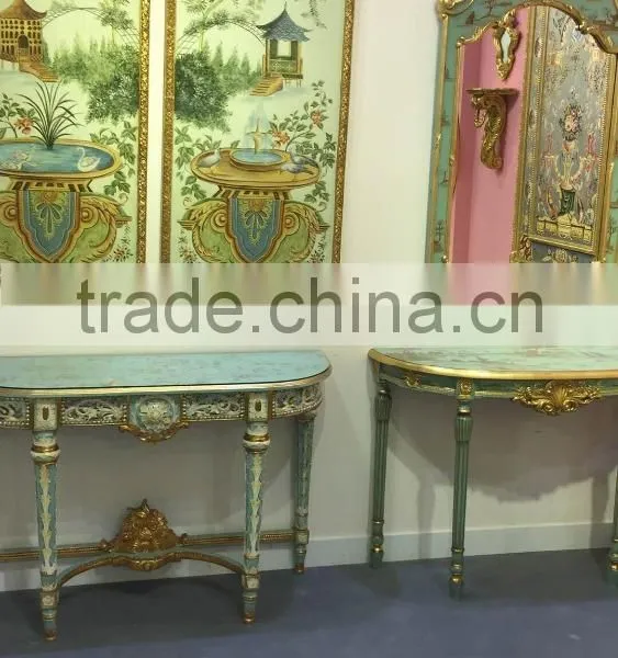 Blue Handpainted Antique Style Decorative Console Table,Bird and Flowers photo-3