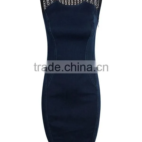 Express Clothing Manufacturing Ladies' Slim Fit Sleeveless Hollow Denim Adult Fairy Dresses photo-2
