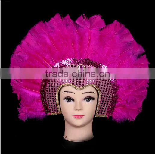 Indian Style Red Long Feather Hair Jewelry Luxucy Feather Hair Accessories Women Hair Decorations for Party photo-6