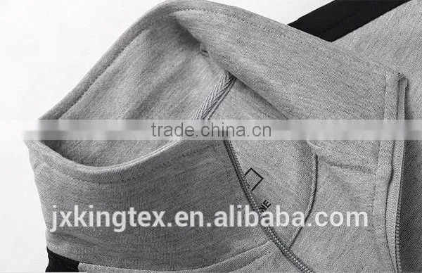2018 Spring/Autumn Mens Fashion Hoodie Sleeve Contrast Two Pocket Cotton Gym Plain Long Sleeve Full Face Zip Hoodie Set photo-3
