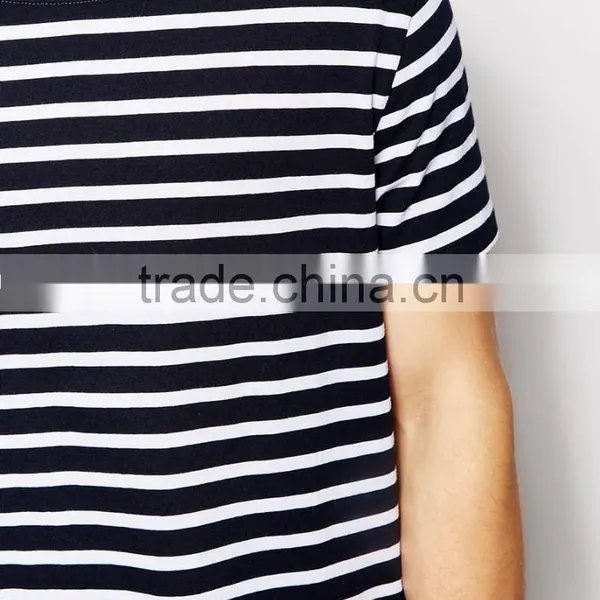 Black and White Stripe T-shirt in Relaxed Fit With Boat Neck photo-3