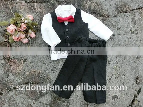 Cute Baby Boy Suit 3pcs Linen Ring Bearer Wear Shirts+Pants+Waistcoat photo-2