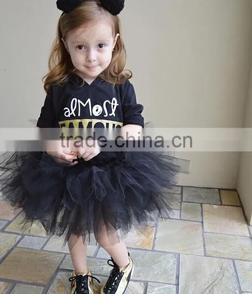 Summer One-piece Girl Child Dress Short Sleeve Lace Black Tutu Dress For Girl 2-7T photo-2
