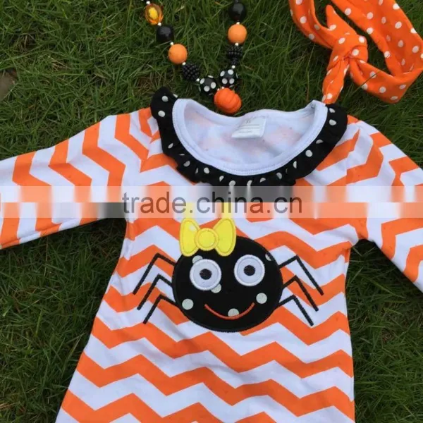 2015 Kids Halloween Dress Kids Boutique Dress Girls Spider Dress Orange Chervon Dress With Necklace and Headband photo-3