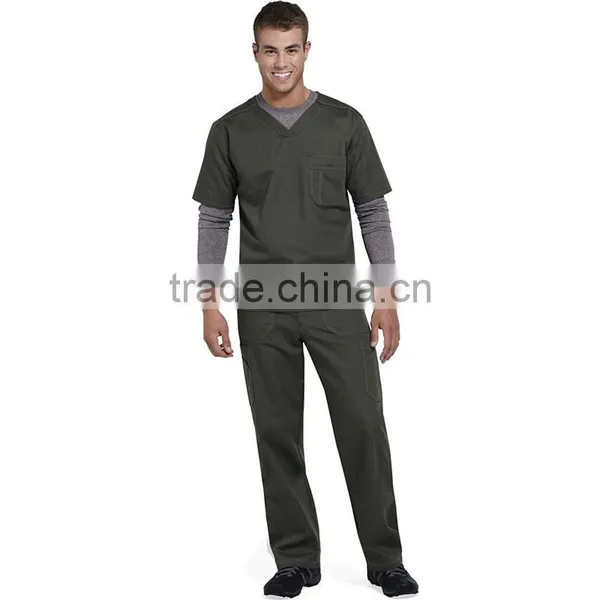 Men's Pewter V-Neck Scrub Top With Multi Functional Pockets photo-2