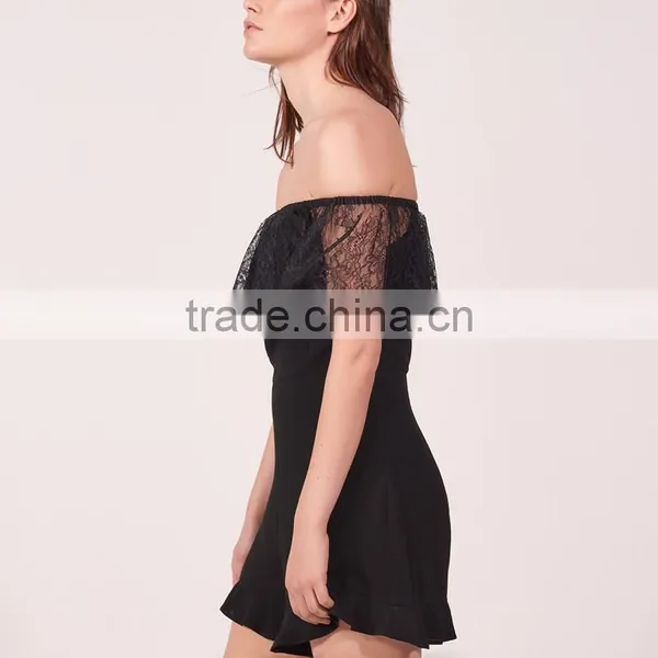 2017 OEM Women Sexy Off-shoulder Lace Neckline and Sleeves Playsuit photo-4