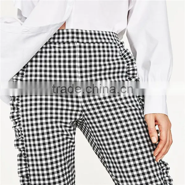 Spring Women Soft Slim Gingham Trousers photo-5