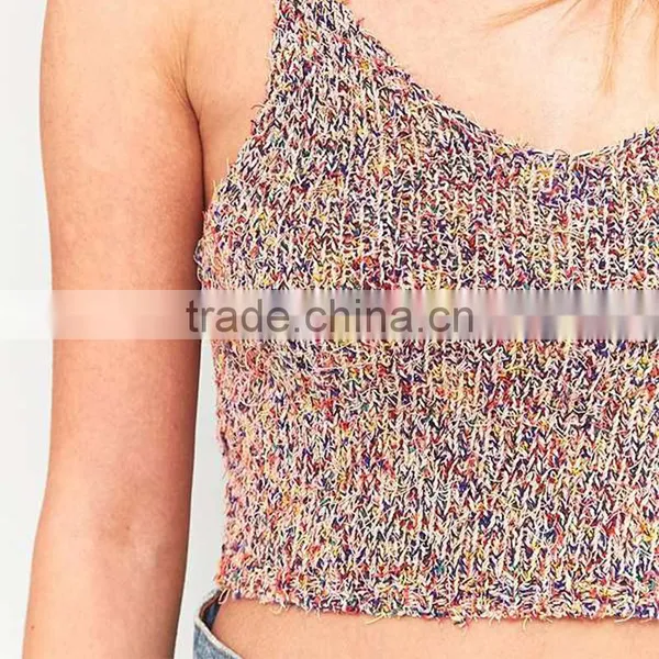 2017 Unique Women Colorful Knit Fabrication V-neck Thin Straps Knit Crop Tops photo-6