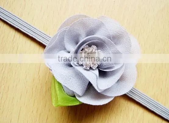 New Born Baby Girl Headband, Small Chiffon Flower Baby Headband photo-3