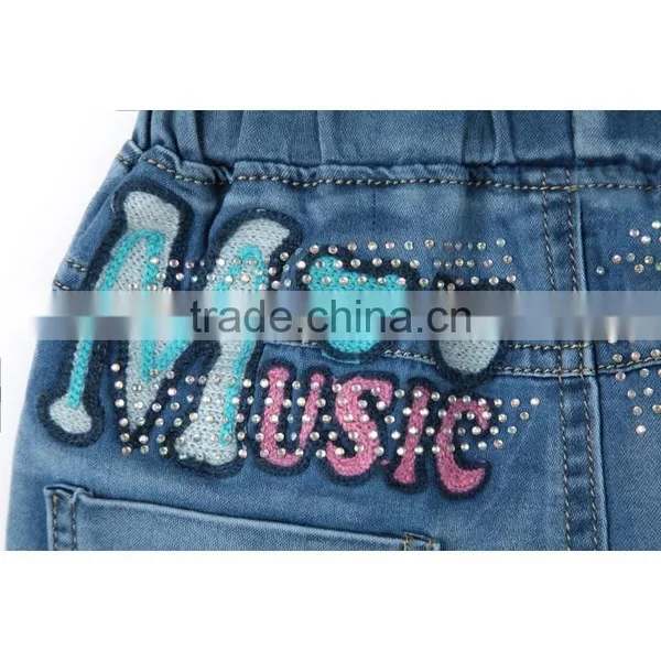 Most Fashion Super Soft Elastic Waisrband Strentch Printed Lace up Jeans for Kids photo-3