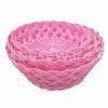 Round Storage Basket in Pink, Made of Plastic Rattan, Used for Packing and Storage