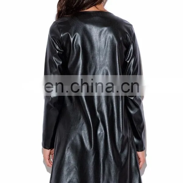 Autumn Black Perforated Faux Leather Jacket Model Online Wholesale photo-5