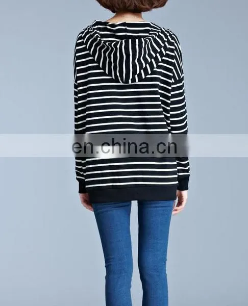 Manufacturer Womens Ladies Hoodie Sweatshirt Hooded Tops Zip Stripe Casual T-shirt photo-3