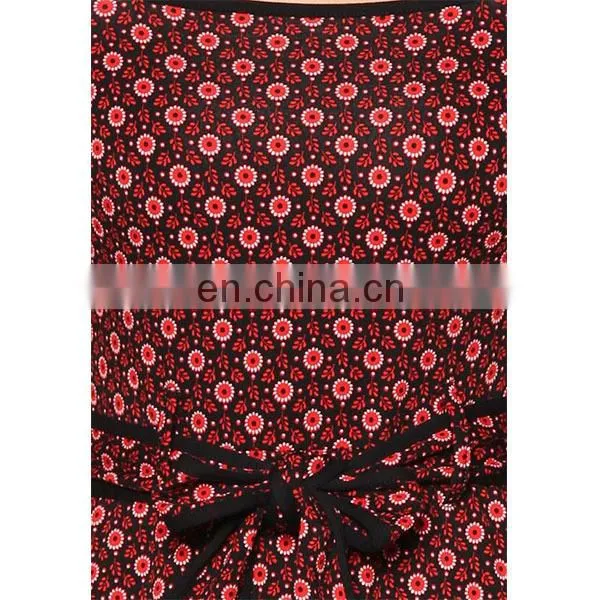 Dress for Women Elegant RedBlack Mini Floral Dress Cape Sleeves Women Dress photo-6