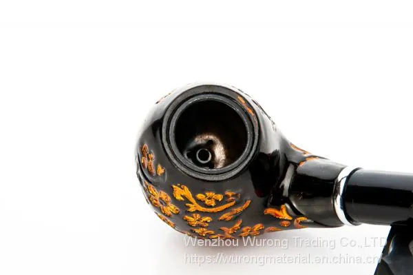 145mm Length Wooden Resin Short Tobacco Pipe With Vintage Yellow Carved Pattern Head for Smoking photo-4