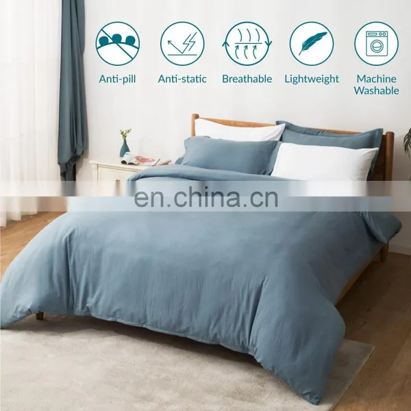 China Wholesaler Luxury Plain Washed Microfiber Twin OEKO Blue Grey Bedding photo-4