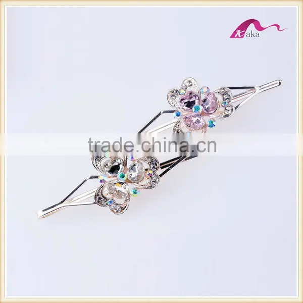 New Arrival Charming Designs Wedding Ornaments Metal Colorful Glass Heart Flower Hair Grips Crystal Dotted Hair Clips For Gifts photo-4
