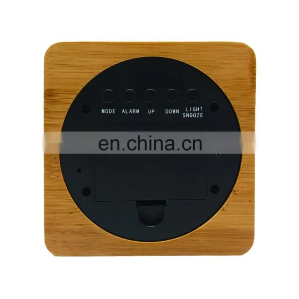 Promotional Modern Home Living Room Cloth Surface Electronic Desktop Digital Led Wooden Alarm Clock photo-4