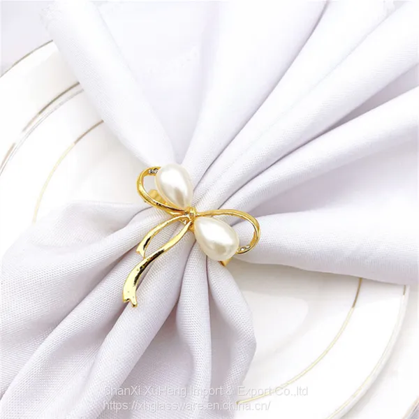 Gold Bow Knot Napkin Rings Buckles for Wedding Party Banquet Decoration Christmas photo-2