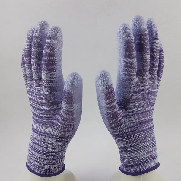 Purple and White Polyester Knitted pu Palm Coated Anti-static Safety Work Gloves photo-5