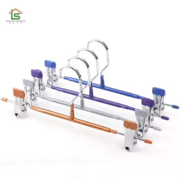 OEM Household Metal Pants Skirt Hangers With Clips Wire Trousers Hangers for Cloths Metal Clothes Pant Hanger photo-4