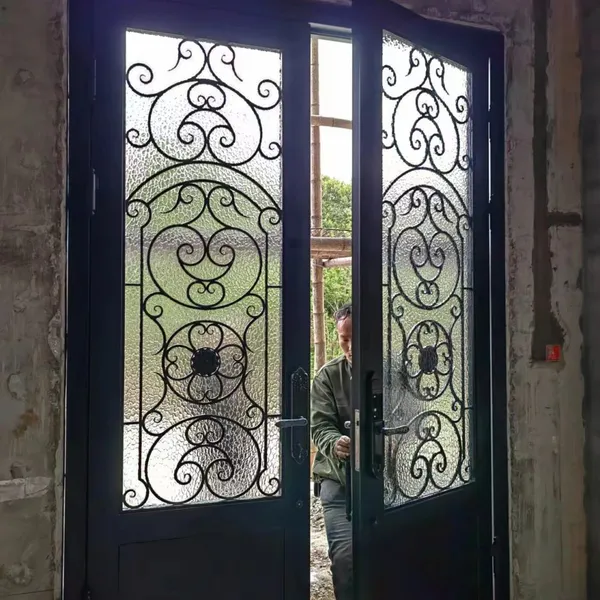 Front Double Wrought Iron Door French Doors Steel Glass Door China photo-4