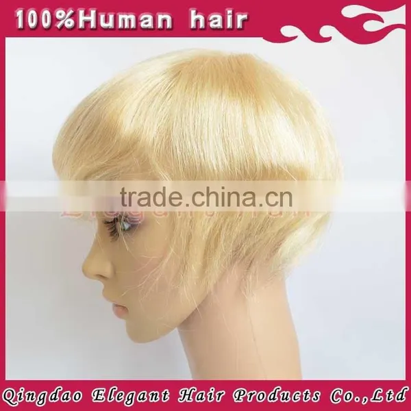 Short Silky Straight Wave Thin Skin European Remy Hair Blonde Toupee photo-4