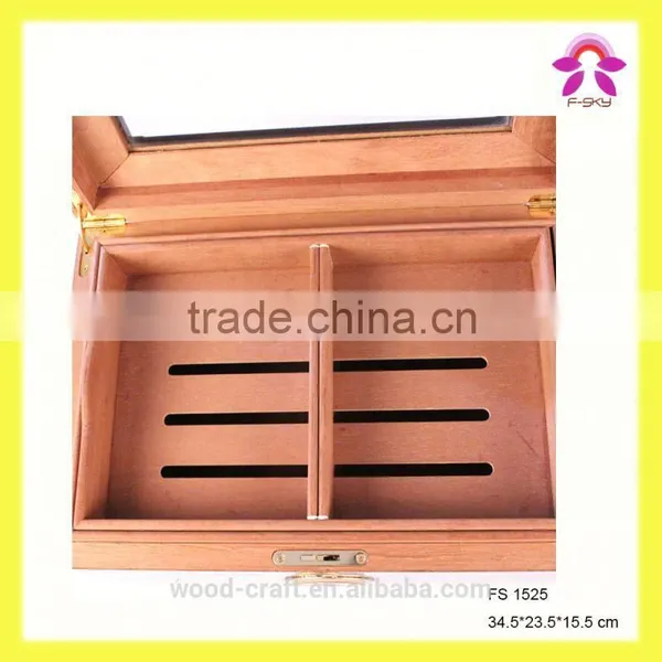 Noble Exquisite Wooden Luxury Fabric Cigar Humidor Gift Boxes With Glass Lid Cabinet Hygroscope Storage Glasstop Tobacco Box photo-6