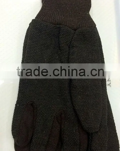 Brown Jersey Cotton Gloves With PVC Dots