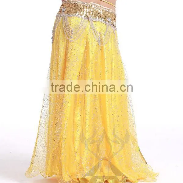 Brisk Net Fabric and Satin Belly Dance Skirt Split on Both Lateral , White Belly Dancing Skirt photo-2