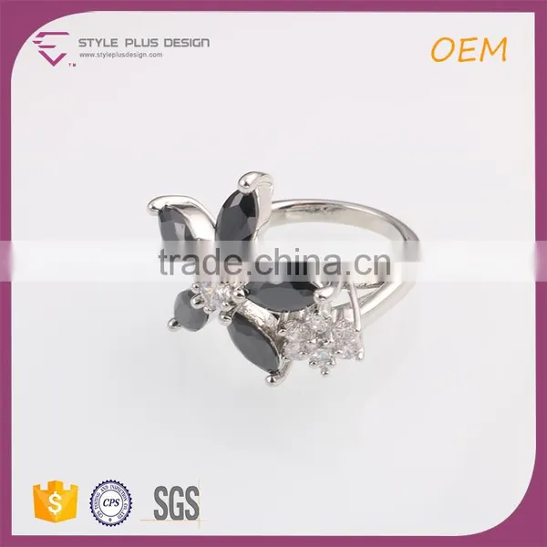 R63425K01 China Wholesale Jewelry Silver Plated With Black Coral Stone Ring Designs Black Flower Ring for Women photo-2