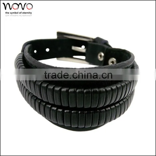 Personalized Leather Wrap Bracelets Stainless Steel Cheap Leather Bracelets Mens Bracelets photo-3
