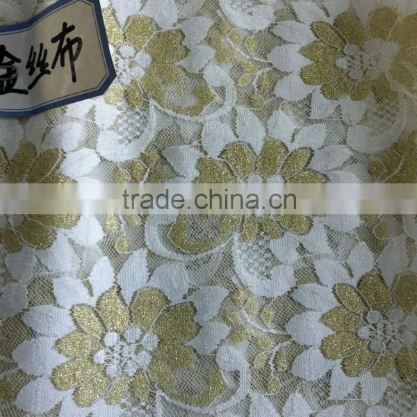 Golden Silk Floral Bright Nylon Rayon Lace Fabric for Wedding Dress Lace photo-2