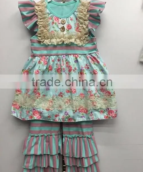 Whosale Baby Girls Summer Outfits Clothing Set Ruffle Capri Outfit