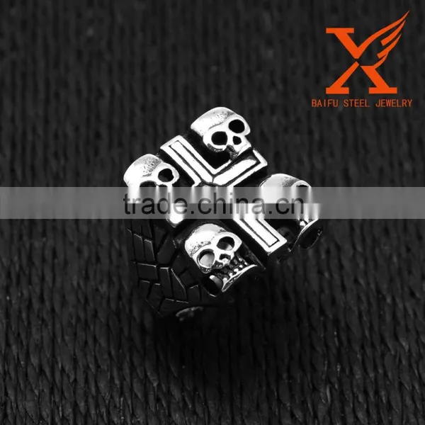 In Stock Wholesale Fantasy Jewelry New Design New Model Men Finger Cross Skull Ring