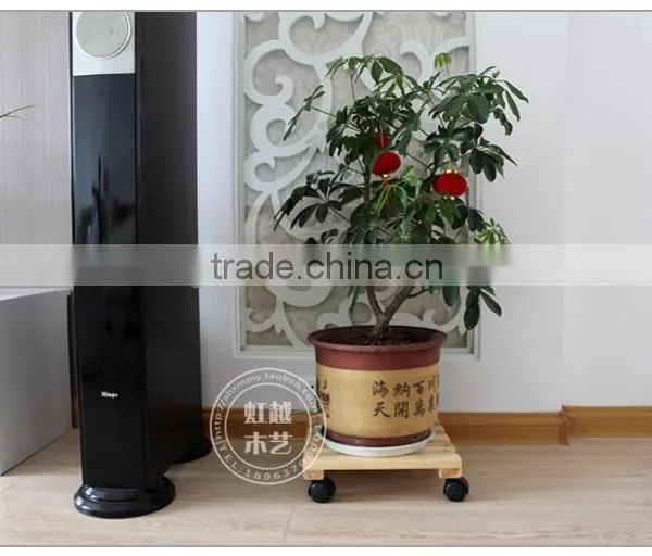 Beautiful Pine Wood Flower Pot Tray With Wheels photo-2