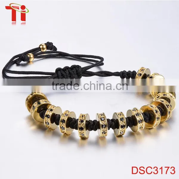 Fashion Gold Plated Zircon Stoppers Macrame Bracelet Braided Rope, 18k Gold Jewellery Wholesale Charm Bracelet
