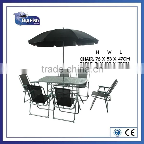 8 Piece Garden Rectangular Patio Furniture With 6 Folding Chairs & 1table & Parasol photo-2