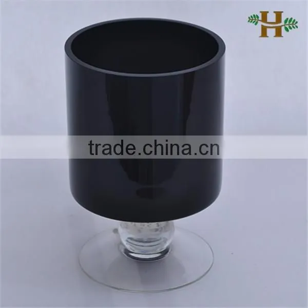 Handmade Colored Footed Glass Candle Holder, Stained Cylinder Shape Glass Vase on Foot photo-3