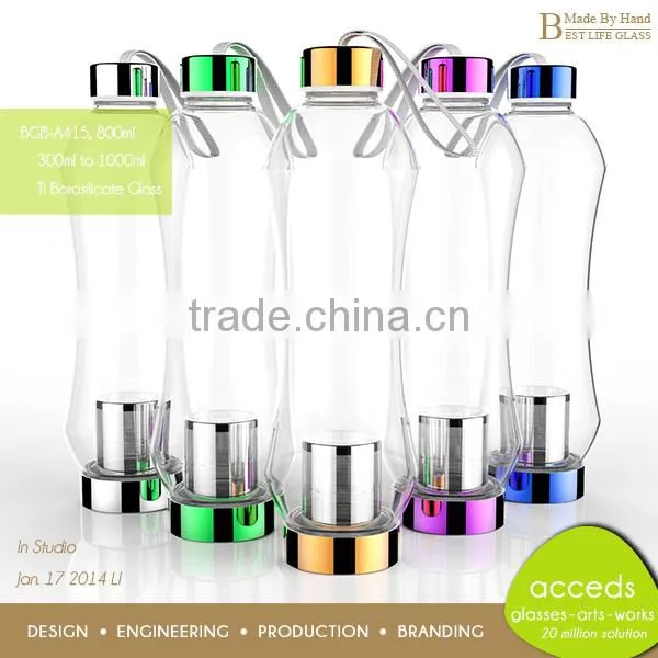 BPA Free Borosilicate Glass Creative Custom Water Bottle Hand Strap photo-3