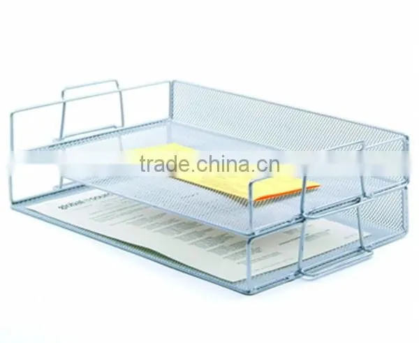 Silver 2 Layers Metal Mesh Portable Office Stackable Letter File Tray photo-2