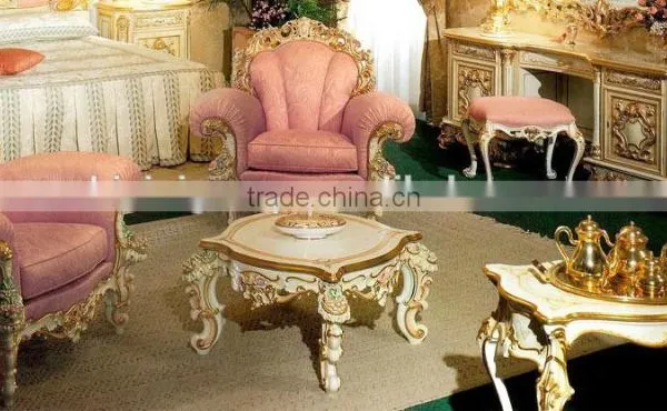 Luxurious Elegant Rococo Designed Carving White and Golden Tufted Crown Bed With Nightstand and Dressing Table BF12-05254f photo-2
