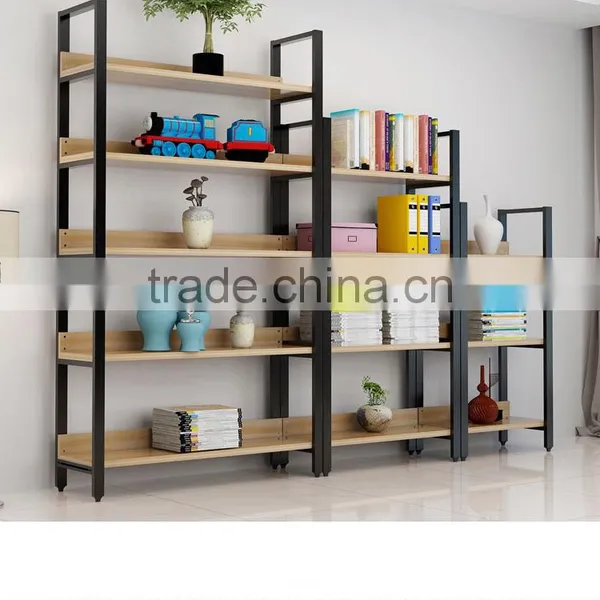 Display Wooden Side Steel Bookshelf,Household Steel - Wood Combination Bookcase photo-6
