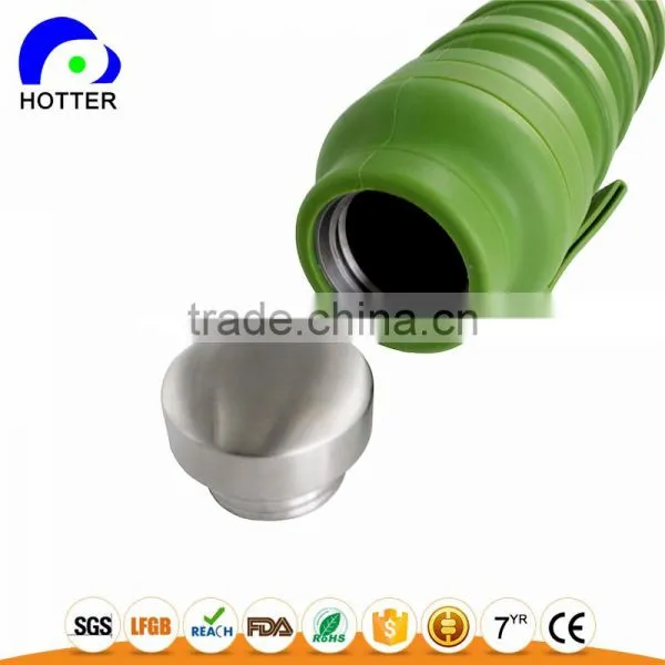 Stainless Head Silicone Folding Water Bottle Full Silicone Safe Travel Camping Folding Cup Wholesale photo-2