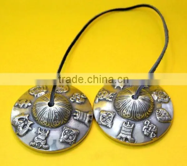 Best-selling Handmade in Nepal Meditation Tibetan 8 Auspicious Symbol Tingsha Cymbals photo-2