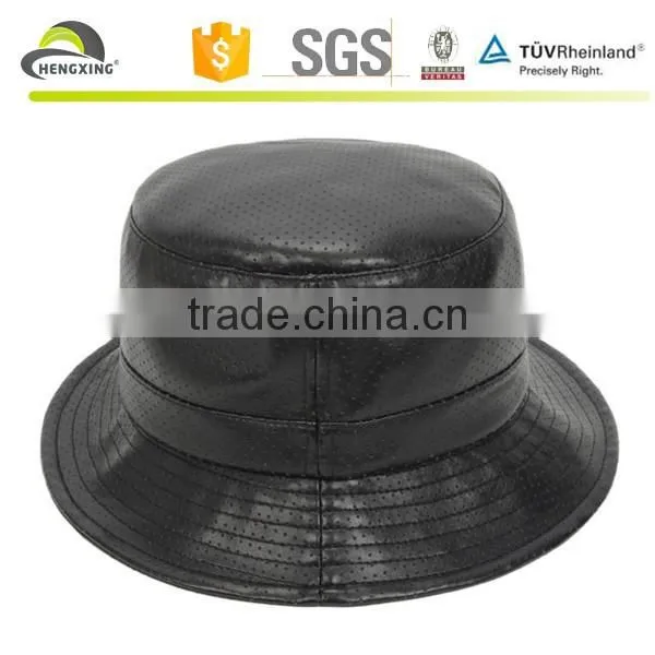 Unisex PU Holes Faux Leather Mesh Bucket Hat Boonie Hiking Fishing Outdoor Caps photo-4