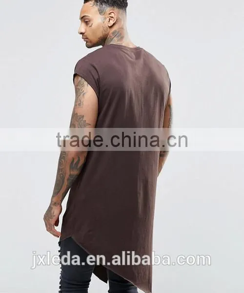 Hip Hop Fashion Men Longline Cap Sleeve Asymmetric Hem Blank T-shirts Wholesale photo-2
