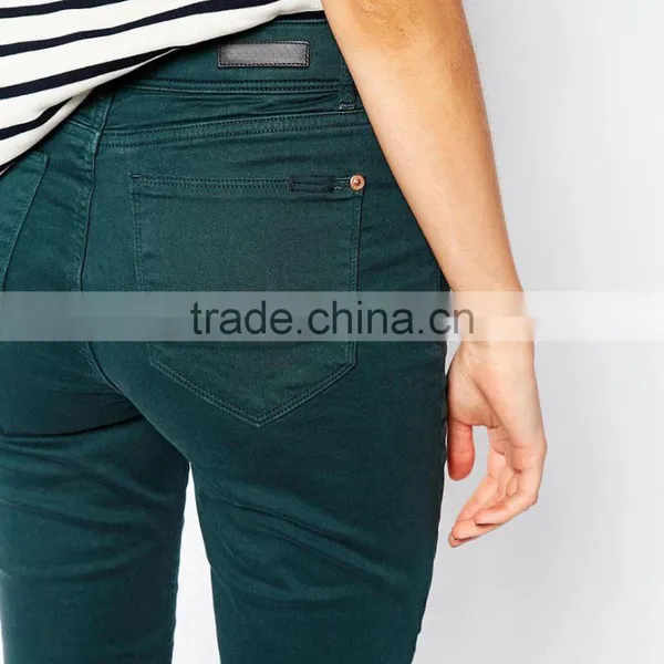 Dark Green Plain Skinny Girls Sexy Tight Jeans Pants photo-3